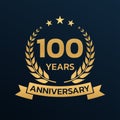 100 years anniversary laurel wreath logo or icon. Jubilee, birthday badge, label or emblem. 100th celebration Royalty Free Stock Photo